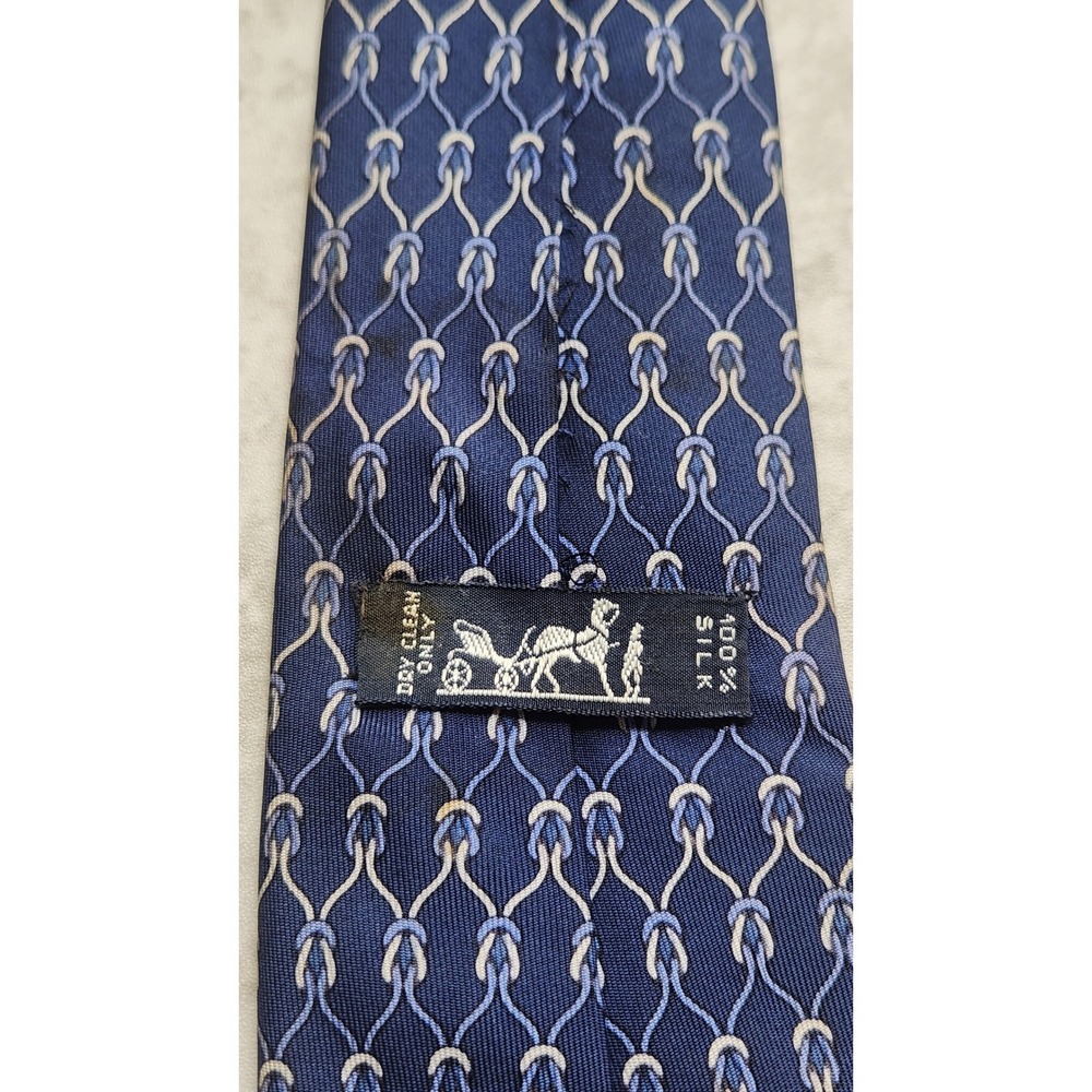 Hermes Paris Mens Silk Tie Blue Nautical Knot Pattern 968 SA Made In France Luxe